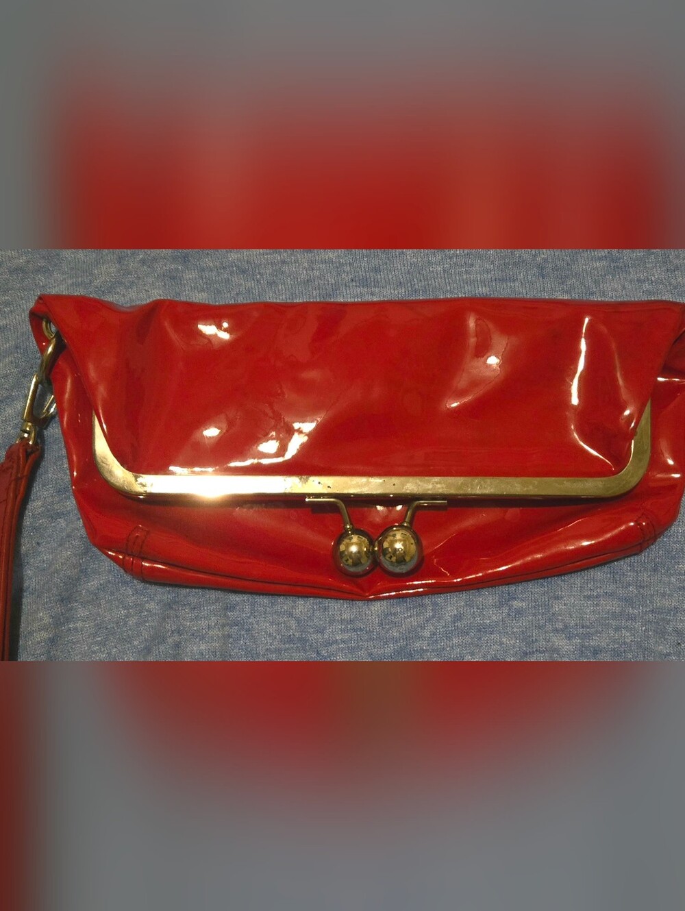 Vinyage Patent Red Clutch Wallet With Wrislit And Outside And Indide Zipper Comp